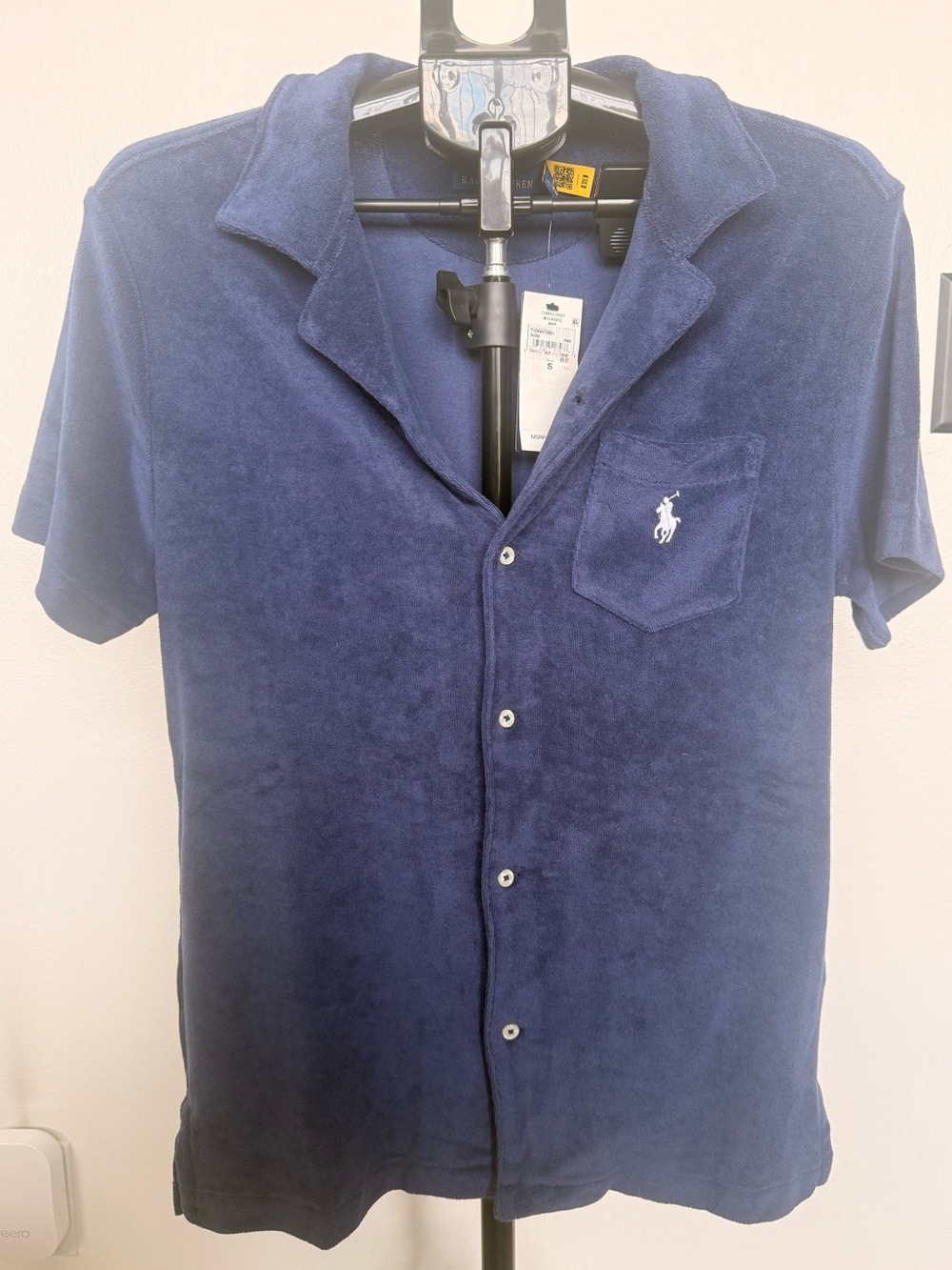 Polo Ralph Lauren Navy Terry Short-Sleeve Button-Down Shirt